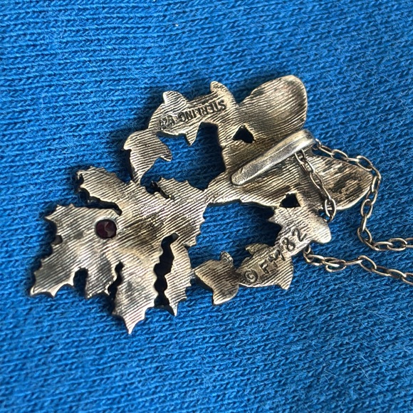 Vintage 1982 Sterling silver Franklin Mint “The Love So True” Ruby Bow Pendant - Picture 4 of 11